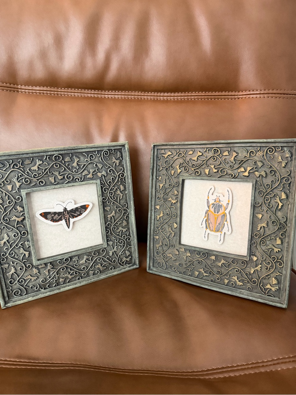 Vintage TART’S Ornate Botanical Frames Pair – Beetle & Moth Art